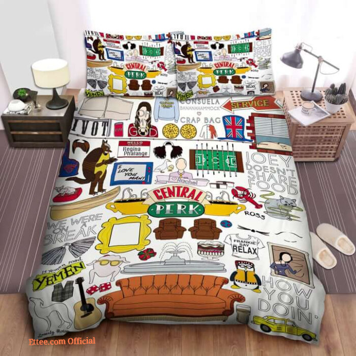 Friends Memorable Moments And Things Illustration Bed Sheets Spread Comforter Duvet Cover Bedding Sets - King - Ettee
