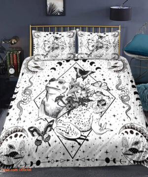 Frog 3pcs Comforter set Bedding set Moon phase Quilt set Black and white For Kids Bedroom - King - Ettee