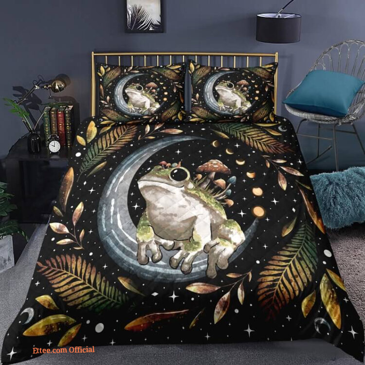 Frog 3pcs Comforter set Bedding set Moon phase Quilt set Space Night For Kids Bedroom - King - Ettee