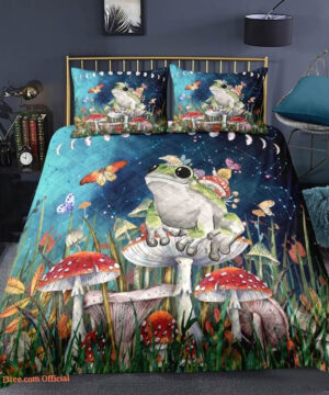 Frog 3pcs Comforter set Mushroom Bedding set Moon phase Quilt set Space Night For Kids Bedroom - King - Ettee