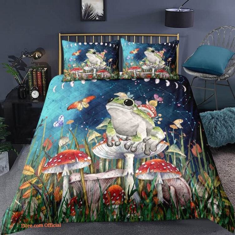 Frog 3pcs Comforter set Mushroom Bedding set Moon phase Quilt set Space Night For Kids Bedroom - King - Ettee