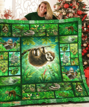 Funny Sloth Wild Animal Nature Lovers Cute Green Quilt Blanket. Foldable And Compact - Super King - Ettee