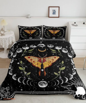 Gold Butterfly Bedding Set Sun and Moon. Luxurious Smooth And Durable - King - Ettee