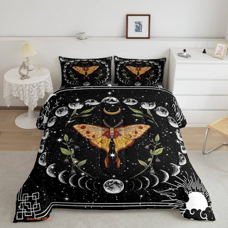 Gold Butterfly Bedding Set Sun and Moon. Luxurious Smooth And Durable - King - Ettee