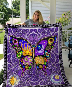 Hippie Butterfly Sun And Moon Quilt Blanket Great - Super King - Ettee