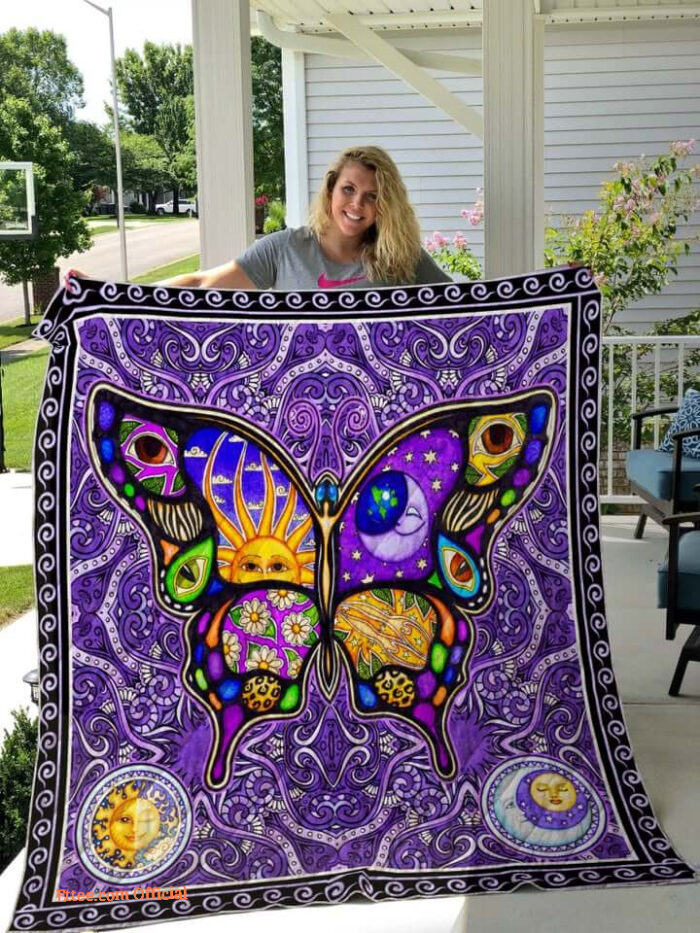 Hippie Butterfly Sun And Moon Quilt Blanket Great - Super King - Ettee