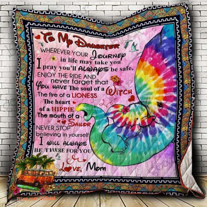 Hippie Elephant To My Daughter From Mom Enjoy The Ride Quilt Blanket Great - Super King - Ettee