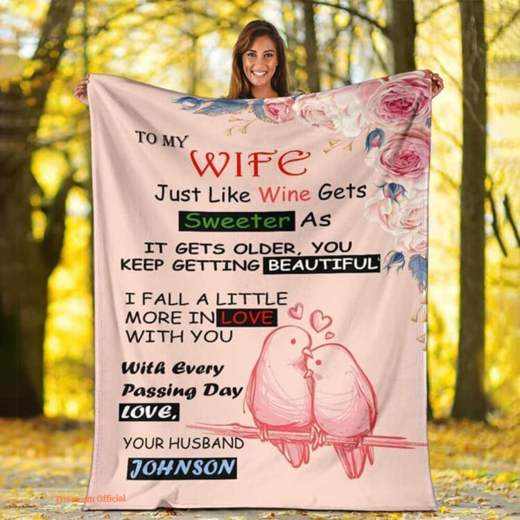 Valentine To My Wife Quilt Blanket From Husband Pink Bird Couple Love - Super King - Ettee