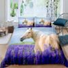 Horse And Lavender Flower Bedding Set Bed Sheets Spread Duvet Cover Bedding Sets - King - Ettee