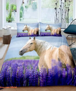 Horse And Lavender Flower Bedding Set Bed Sheets Spread Duvet Cover Bedding Sets - King - Ettee