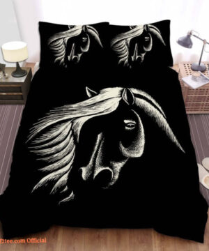 Horse Black Background Duvet Cover Bedding Set - King - Ettee