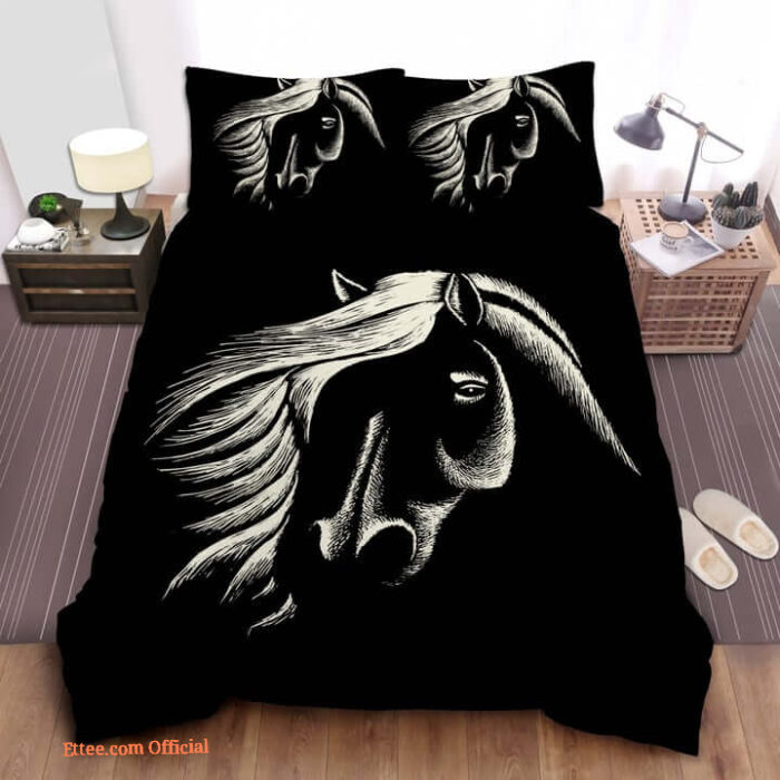 Horse Black Background Duvet Cover Bedding Set - King - Ettee