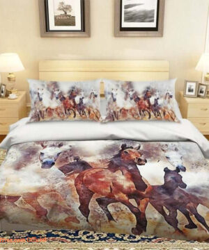 Horse Cotton Bed Sheets Spread Comforter Duvet Cover Bedding Set - King - Ettee