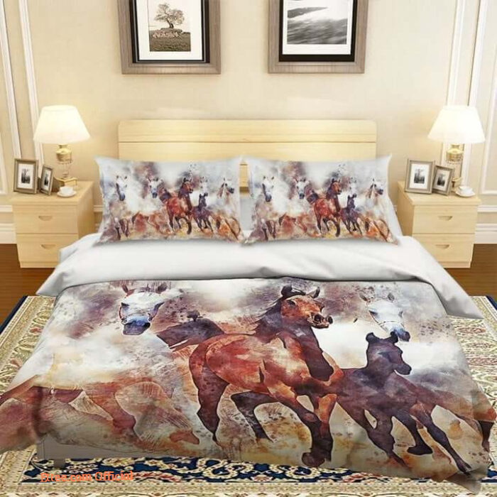 Horse Cotton Bed Sheets Spread Comforter Duvet Cover Bedding Set - King - Ettee