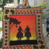 Horse Cowboy Couple At Dawn Quilt Blanket Great - Super King - Ettee