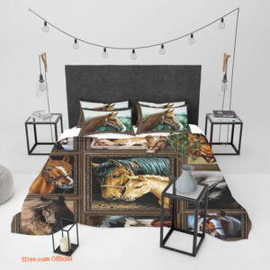 Horse Family Cotton Bed Sheets Spread Comforter Duvet Cover Bedding Sets - King - Ettee
