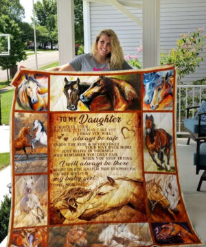 Horse Family To My Daughter Quilt Blanket From Mom Wherever Your Journey Praying To The Safe Great - Super King - Ettee