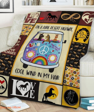 Horse On Highway Quilt Blanket On A Dark Desert Highway Cool Wind In My Hair - Super King - Ettee