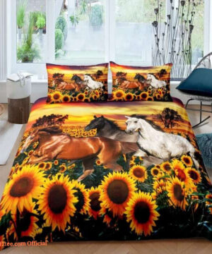 Horses And Sunflower Bedding Set Bed Sheet Spread Comforter Duvet Cover Bedding Sets - King - Ettee