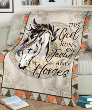 Horses Quilt Blanket This Girl Runs On Jesus And Horses. Foldable And Compact - Super King - Ettee