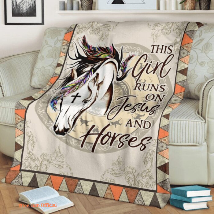 Horses Quilt Blanket This Girl Runs On Jesus And Horses. Foldable And Compact - Super King - Ettee
