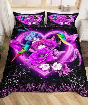 Hummingbird Bedding Set Heart Love Tropical Birds Comforter - King - Ettee