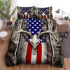 Hunting Deer American Flag Cotton Bed Sheets Spread Comforter Bedding Sets - King - Ettee