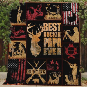 Hunting Deer Best Buckin Papa Ever Quilt Blanket Great Customized Gifts For Birthday Christmas Thanksgiving Father's Day - Twin - Ettee