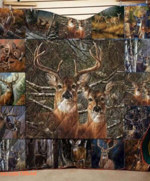 Hunting Deer Buck And Doe Quilt Blanket. Luxurious Super Soft Quilt Blanket - Twin - Ettee