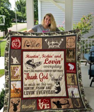 Hunting Fishing He Made Me This Way Quilt Blanket Great Gifts For Fishing And Hunting Lover - Ettee - fishing