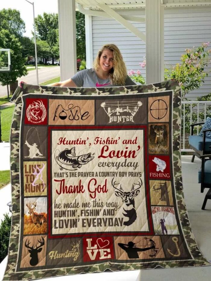 Hunting Fishing He Made Me This Way Quilt Blanket Great Gifts For Fishing And Hunting Lover - Ettee - fishing