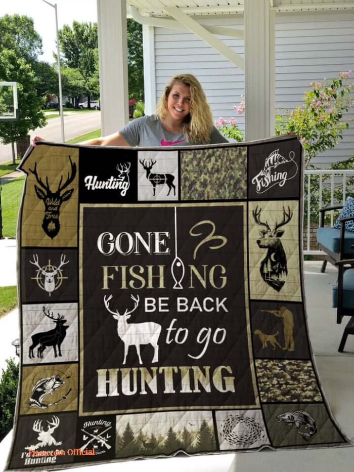 Hunting Gone Fishing Quilt Blanket Great Birthday Christmas Thanksgiving Perfect Gifts - Super King - Ettee