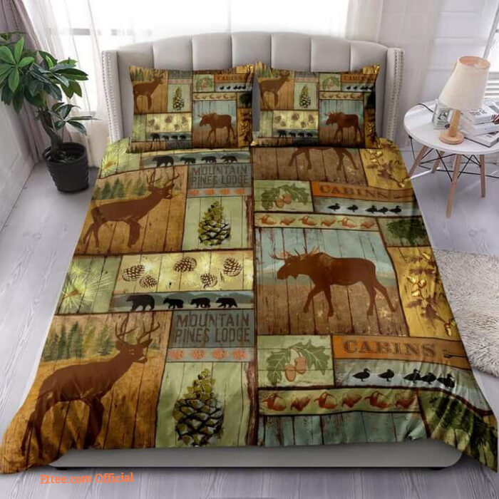 Hunting Pattern Mountain Pines Lodge Bedding Set Cotton Bed Sheets Spread Comforter Bedding Sets - King - Ettee