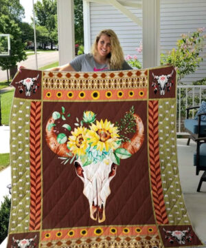 Hunting Skull Wearing Sunflower Quilt Blanket Great Customized Gifts For Birthday Christmas Thanksgiving Perfect Gifts For Sunflower Lover - Twin - Ettee