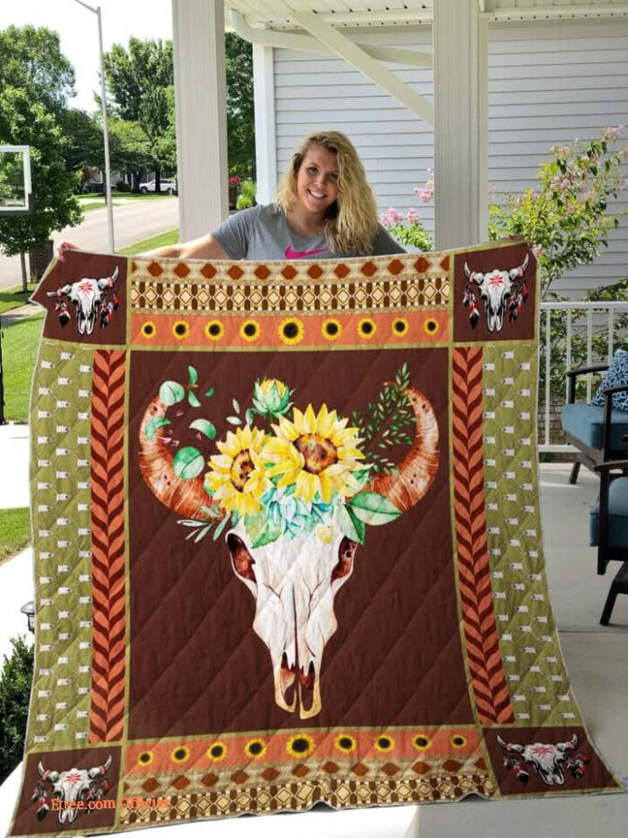 Hunting Skull Wearing Sunflower Quilt Blanket Great Customized Gifts For Birthday Christmas Thanksgiving Perfect Gifts For Sunflower Lover - Twin - Ettee