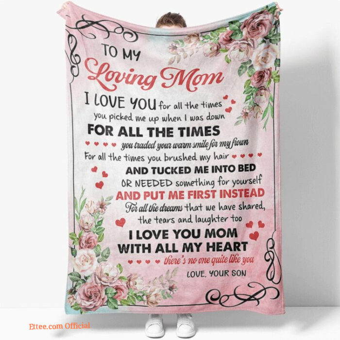 I Love You Mom With All My Heart Quilt Blanket. Foldable And Compact - Super King - Ettee