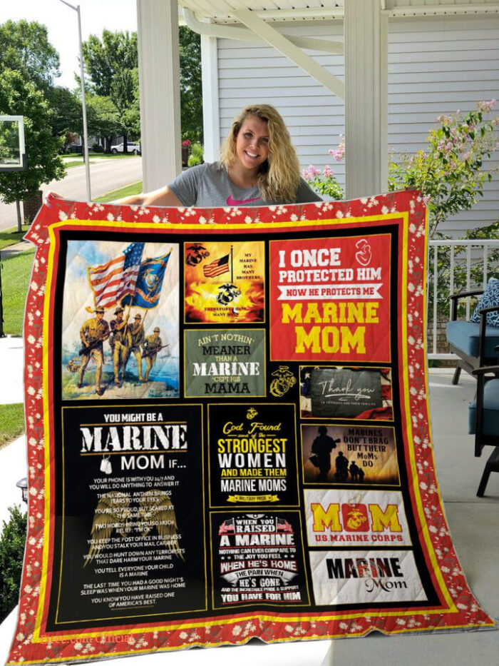 I Once Protected Him Now He Protects Me Marine Mom Quilt Blanket Great Customized Blanket Gifts For Birthday Christmas Thanksgiving - Ettee - Birthday