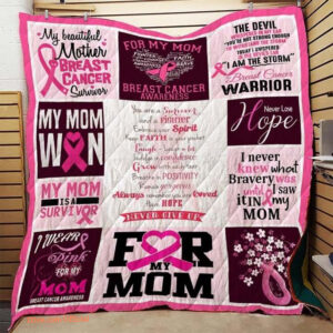 I Wear Pink For My Mom Breast Cancer Warrior Quilt Blanket Great Customized Blanket Gifts For Birthday Christmas Thanksgiving - Ettee - Birthday