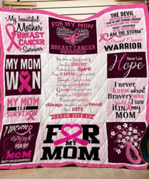 I Wear Pink For My Mom Breast Cancer Warrior Quilt Blanket Great Customized Blanket Gifts For Birthday Christmas Thanksgiving - Ettee - Birthday