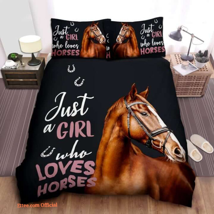 Just A Girl Who Loves Horses Brown Horse Cotton Bed Sheets Spread Duvet Cover Bedding Sets Perfect Gifts - King - Ettee