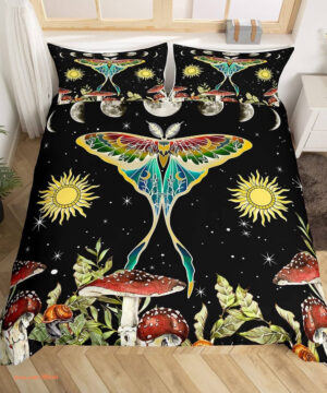 Kids Cute Mushroom Butterfly Sun and Moon Bedding Set - King - Ettee