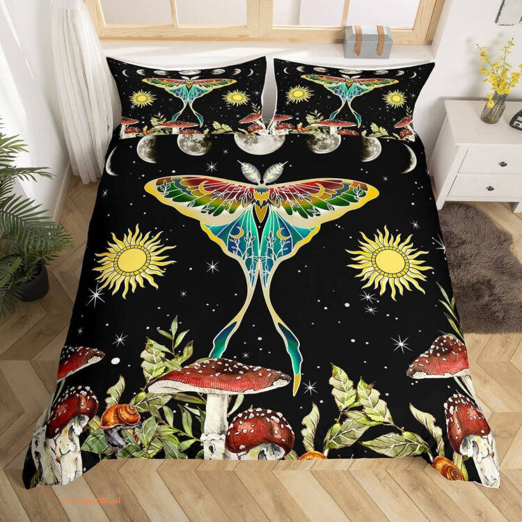 Kids Cute Mushroom Butterfly Sun and Moon Bedding Set - King - Ettee