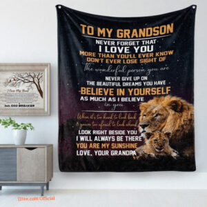 Lion Fleece Throw  To My Grandson From Grandpa Blanket Grandson Gifts - Super King - Ettee