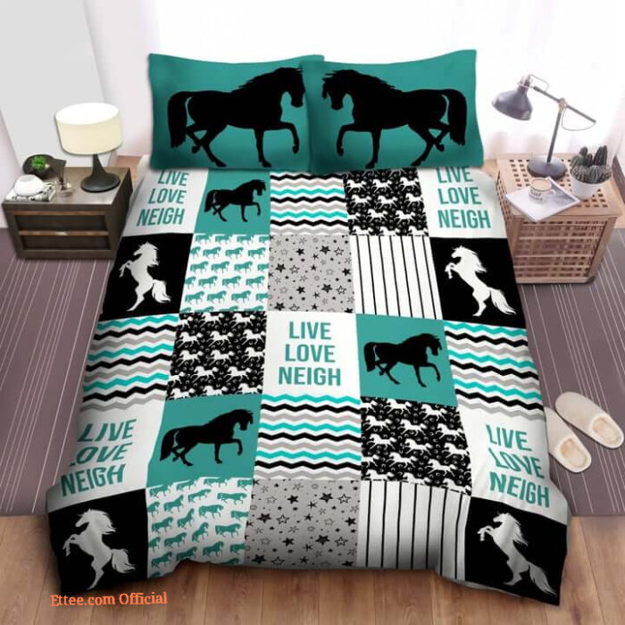 Live Love Neigh Horse Cotton Bed Sheets Spread Comforter Duvet Cover Bedding Sets - King - Ettee
