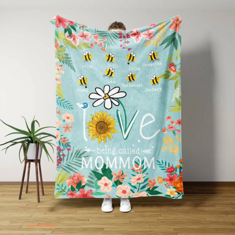 Love Being Called Mommom Blanket.Bee Blanket.Sunflower Blanket.Family Quilt Blanket - Super King - Ettee