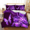 Luxury Purple Butterfly And Flower Bed Sheets Bedding Sets - King - Ettee