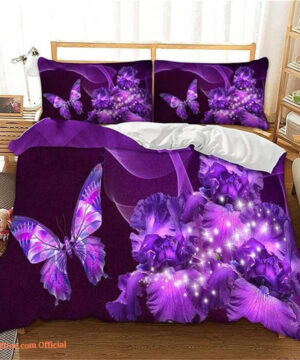 Luxury Purple Butterfly And Flower Bed Sheets Bedding Sets - King - Ettee