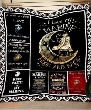 Marine Mom Blanket From Son Gifts For Mother Keep Faith In My Marine Black And White Theme Quilt Blanket Great - Super King - Ettee