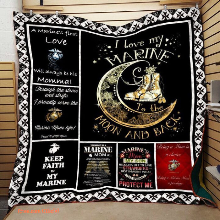 Marine Mom I Love My Marine To The Moon And Back Quilt Blanket Great Customized Gifts For Birthday Christmas Thanksgiving Mother's Day - Super King - Ettee