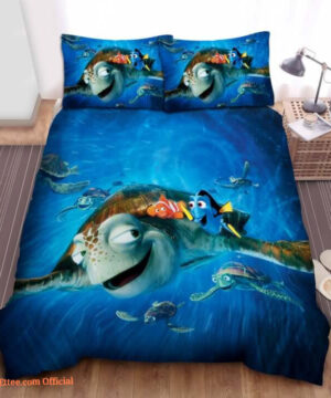 Marlin And Dory In Sea Current With Sea Turtles To Find Nemo Bed Sheets Spread Comforter Duvet Cover Bedding Sets - King - Ettee